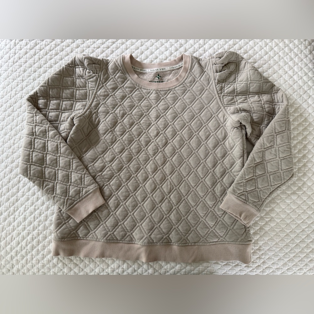 Tuckernuck Tnuck Sport - Khaki Tan Puff Sleeve Quilted Pullover Crewneck